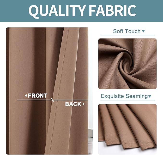 ChrisDowa Grommet Room Darkening Curtains for Bedroom and Living Room - 2 Panels Set Thermal Insulated Blackout Curtains (Cappuccino, 42W x 63L)