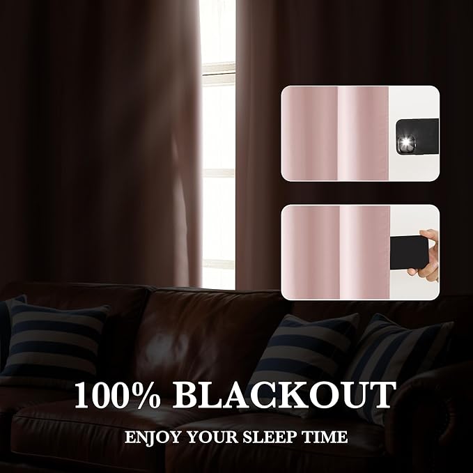 RYB HOME 100% Blackout Short Curtains for Small Window, Thermal Insulated Total Room Darkening Noise Reducing Curtains for Kitchen Bathroom Basement, 52 inches Wide by 36 inches Long, Baby Pink