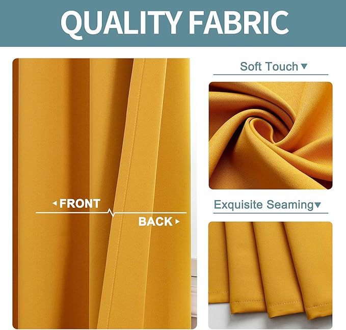 ChrisDowa Small Window Curtains for Kitchen and Bedroom - Grommet Short Thermal Insulated Room Darkening Curtains (2 Panels, Mustard Yellow, 42 x 36 Inch)