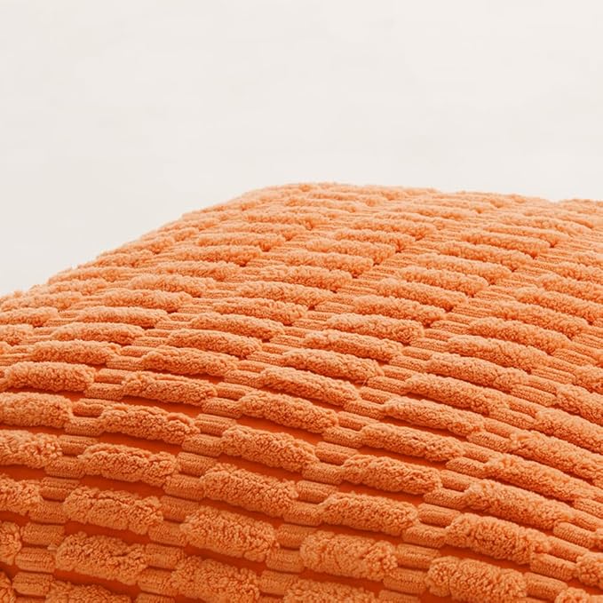 Fancy Homi 4 Packs Orange Fall Decorative Throw Pillow Covers 16x16 Inch for Couch Living Room Bed Sofa, Halloween Pumpkin Autumn Home Decor, Soft Cute Plush Corduroy Striped Cushion Case 40x40 CM