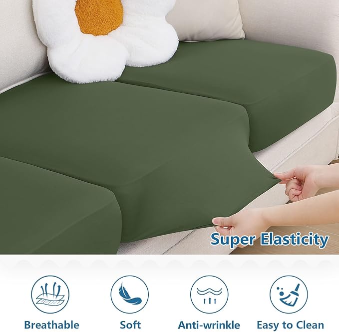 hyha Milk Silk Couch Cushion Covers for Sectional Sofa, Soft Sectional Sofa Couch Covers L Shape Washable, Outdoor Cushion Covers for Patio Furniture with Elastic Bottom(Chaise, Bronze Green)