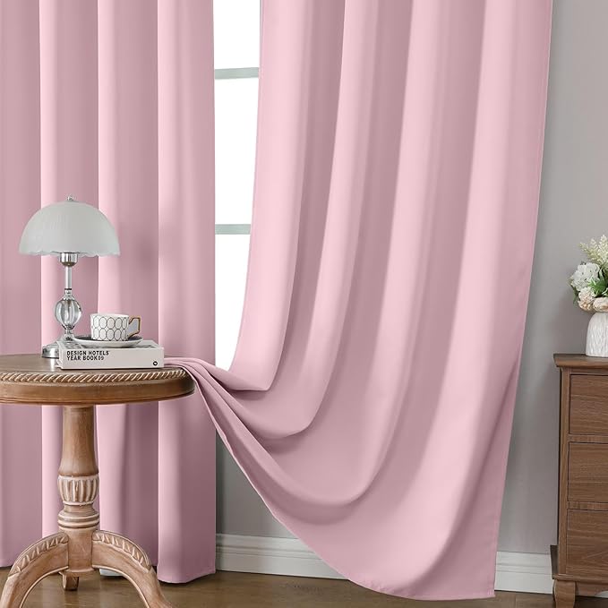 CUCRAF Light Pink Blackout Curtains 63 inch Length 2 Panels Set, Rod Pocket Room Darkening Drapes for Bedroom Living Room, Insulated Thermal Light Blocking Window Curtain (W52 x L63 Inch)