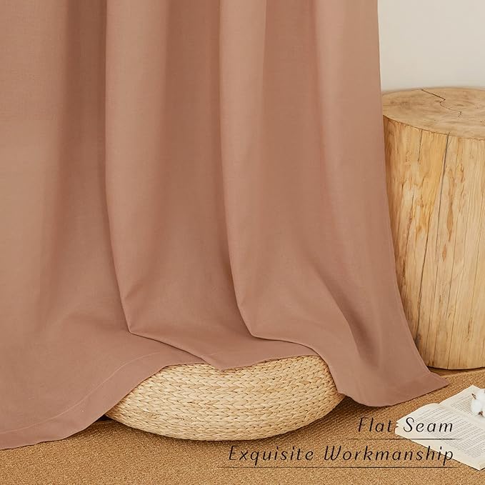 NICETOWN Thick Linen Textured Curtains for Large Windows, Grommet Privacy with Light Filtering Flax Linen Blend Drapes for Bedroom/Living Room, Terracotta, W55 x L108, Set of 2