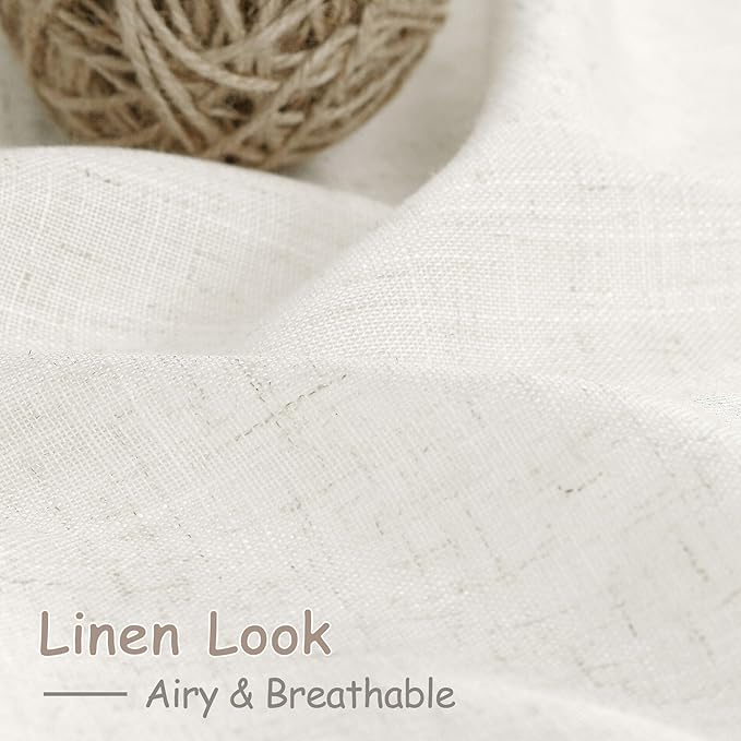 Nanspring Beige White Linen Curtains for Living Room 92 Inches Long Back Tab and Rod Pocket Light Filtering Semi Sheer Curtain Rustic Farmhouse Decor Luxury Drapes for Bedroom Office 52x92, 2 Panels