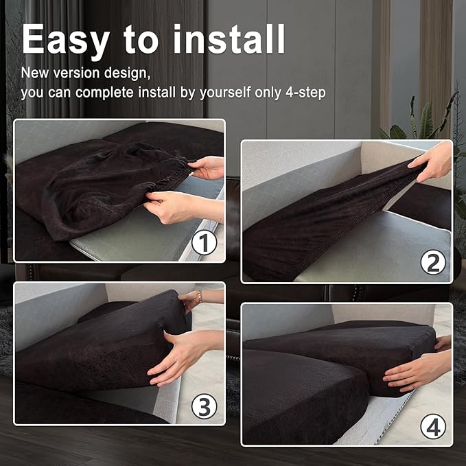Leather Look Couch Cushion Covers Sofa Seat Slipcovers Sets Couches Furniture Protector for Sectional Armchair Loveseat Pets Kids Stretch Spandex Fabric (1 Cushion XL Sofa, Chocolate)