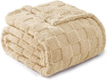 Exclusivo Mezcla Fleece Throw Blanket for Couch,Super Soft and Warm Lightweight Checkered Pattern Blankets for All Seasons,50x60 Inches, Beige