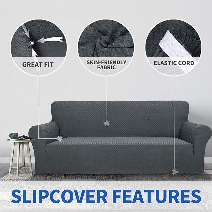 ZNSAYOTX 1 Piece Jacquard Couch Covers for 3 Cushion Couch Living Room High Stretch Sofa Cover Pets Dogs Friendly Anti Slip Thickened Slipcovers Furniture Protector (Sofa, Dark Grey)