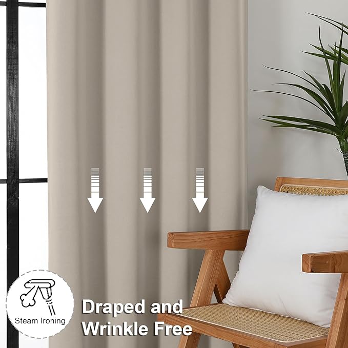 Simplebrand Stone Blackout Curtains for Bedroom 102 Inches Long 2 Panels, Solid Thermal Insulated, Energy Saving Living Room Window Treatment Curtains Blackout Drapes, W50 x L102 Inch, Stone
