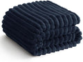 HIMEET Navy Blue Ribbed King Size Blanket for Bed - 300GSM Lightweight Fleece Blanket for Men Women, Large Cozy Sofa Couch Bed Blankets Gifts, Striped Spring Home Room Decor, Navy Blue, 108x90 Inches