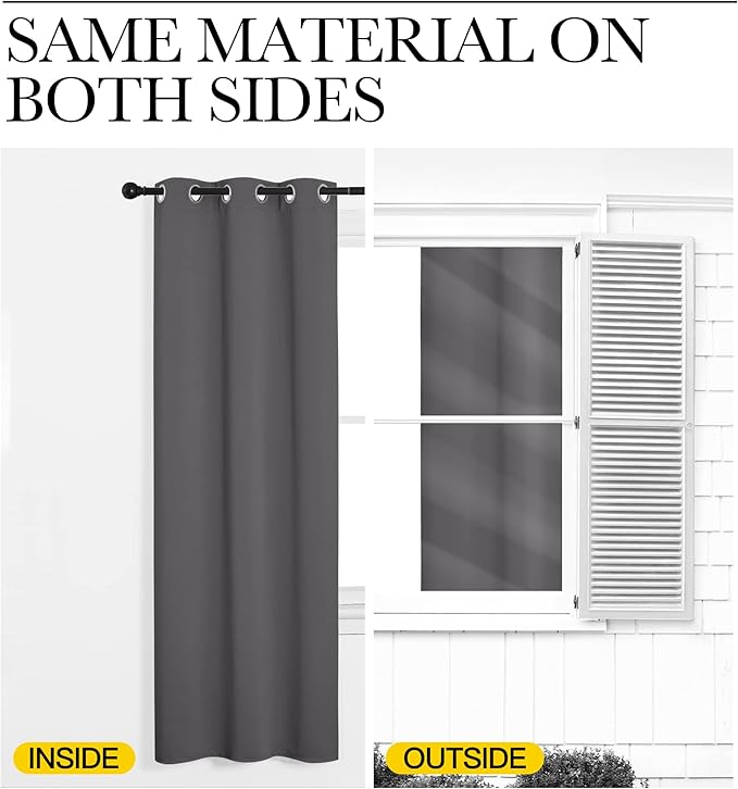 NICETOWN Grey Blackout Curtain Panels for Bedroom, Thermal Insulated Grommet Top Blackout Draperies and Drapes (2 Panels, W34 x L63 inches, Grey)