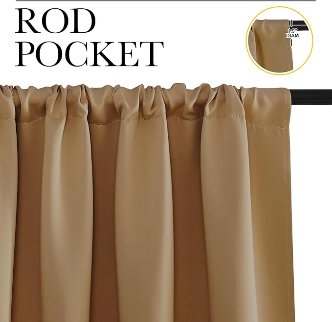 NICETOWN Kitchen Curtains, Short Blackout Curtains & Drapes, Gold Brown, 42" Wide by 54" Long, 2 PCs, Thermal Insulated Blackout Curtain Panels for Kids Room, Play Room