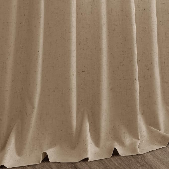 Sand Beige Linen Curtains for Living Room 98 Inches Long Simple Modern Light Filtering Semi Sheer Curtain Back Tab Rustic Farmhouse Luxury Home Decor Drapes for Bedroom Dinner Room 52x98, 2 Panels