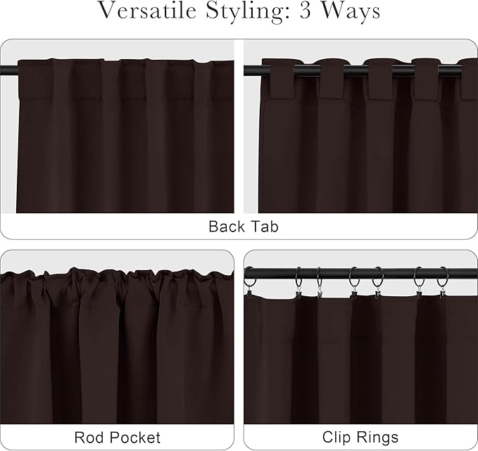 PONY DANCE Bedroom Window Drapes - Blackout Curtains Energy Efficient Thermal Insulated Back Tab/Rod Pocket Curtain Panels/Window Treatments, 42 W x 54 L, Brown, Double Pieces