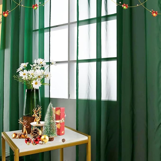 SpaceDresser Basic Rod Pocket Sheer Voile Window Curtain Panels White 1 Pair 2 Panels 38 Width 54 Inch Long for Kitchen Bedroom Children Living Room Yard(Foliage Green,38 W x 54 L)