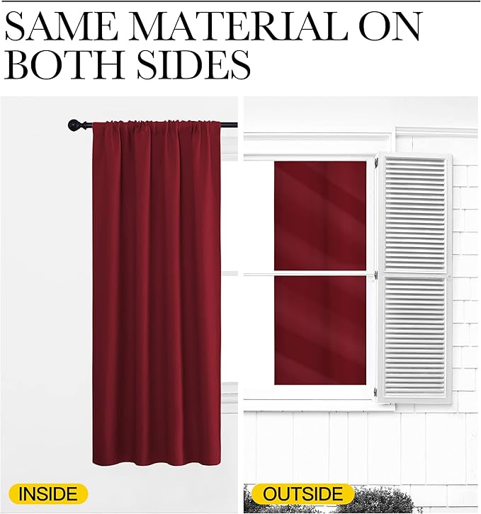 NICETOWN Room Darkening Curtains for Bedroom, Burgundy Red, Set of 2 Panels, 62 x 84 Inch, Triple Weave Home Decoration Thermal Insulated Solid Drapes for Patio Door