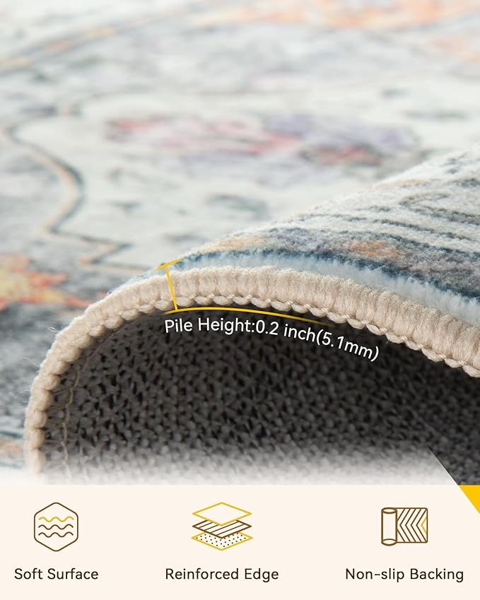 RELEANY Area Rugs 2'x4' Kitchen Rugs Entry Rug Small Rugs for Entryway Kitchen Bathroom Door Mat Indoor Entrance,Washable Non Slip, Light Yellow Carbon Grey Orange