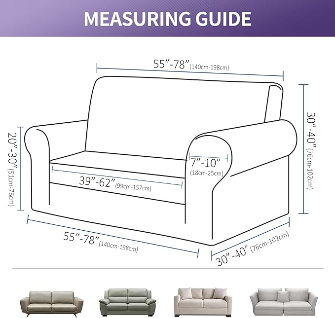 Joccun Stretch Loveseat Couch Cover Slipcover, 1-Piece Sofa Cover for 2 Cushion Couch Spandex Jacquard Washable Furniture Protector Cover for Living Room,Kids,Pets（Loveseat,Grapeade）