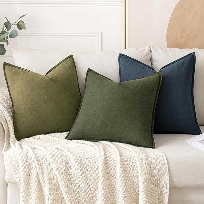 MIULEE Decorative Linen Pillow Covers 18x18 Inch Blue Boho Farmhouse Neutral Couch Throw Pillows for Bed Pack of 2 Accent Coastal Modern Pillowcase Summer Sofa Livingroom Home Decor