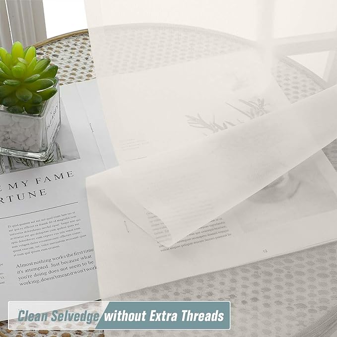 Ivory Sheer Curtains 90 Inches Long 2 Panels, Light Filtering Solid Sheer Curtains for Bedroom Living Room, Lightweight Soft Airy Window Voile Sheer Drapes, Dual Rod Pocket, 2x42Wx90L Inches