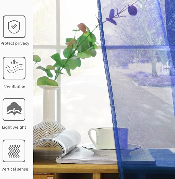 SpaceDresser Sheer Voile Window Treatment Rod Pocket Curtain Panels for Kitchen Bedroom Living Room Drapes Sunlight Filtering Privacy Semi Home Decor Assorted Colors Sizes (Sapphire, 52 W x 63 L)