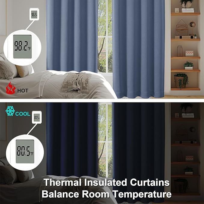 Simplebrand Ava Denim Blackout Curtains for Bedroom, 78 Inch Length, 2 Panels Set, Privacy Thermal Insulated Rod Pocket Window Curtains for Patio, French Door, W40 x L78 Inch