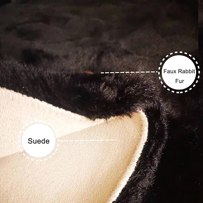 Ghouse Ultra Soft Faux Rabbit Fur Rug 4x6, Machine Washable Area Rugs for Bedroom Fluffy Rugs for Living Room, No-Shedding Carpet Sheepskin Rug Black