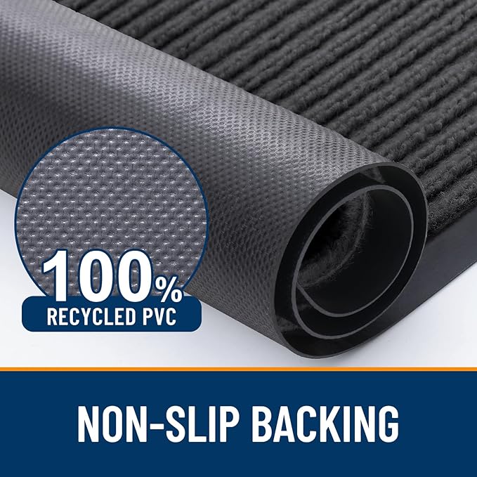 OLANLY Front Door Mat Indoor Outdoor Entrance, 2-Pack 47 x 23 Inch, Waterproof Heavy Duty Doormat, Fade Resistant, Low Profile, Easy Clean Patio Porch Welcome Floor Mats for Entry, Charcoal Grey