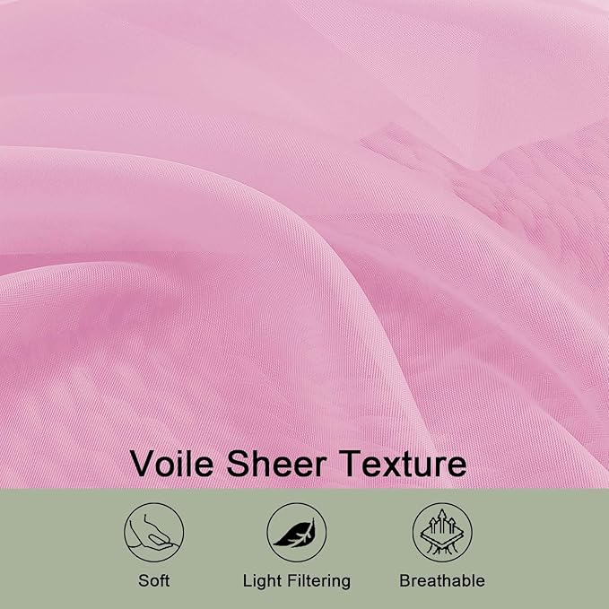 OWENIE Sheer Pink Curtains, Sheer Curtains 63 inch Length 2 Panels Set, Rod Pocket Voile Fimly Sheer Drapes for Living Room Bedroom, 2pcs, Pink, Each 59" W x 63" L