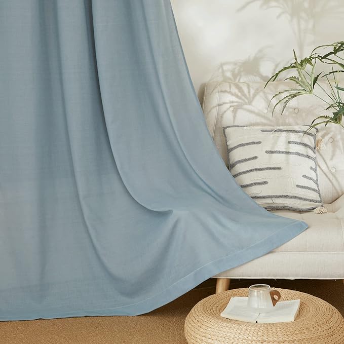 NICETOWN Stone Blue Linen Blend Textured Living Room Curtains, Grommet Top Thick Flax Semi Sheer Vertical Drapes Privacy Assured with Light Filtering for Bedroom, W55 x L84, 2 Pieces