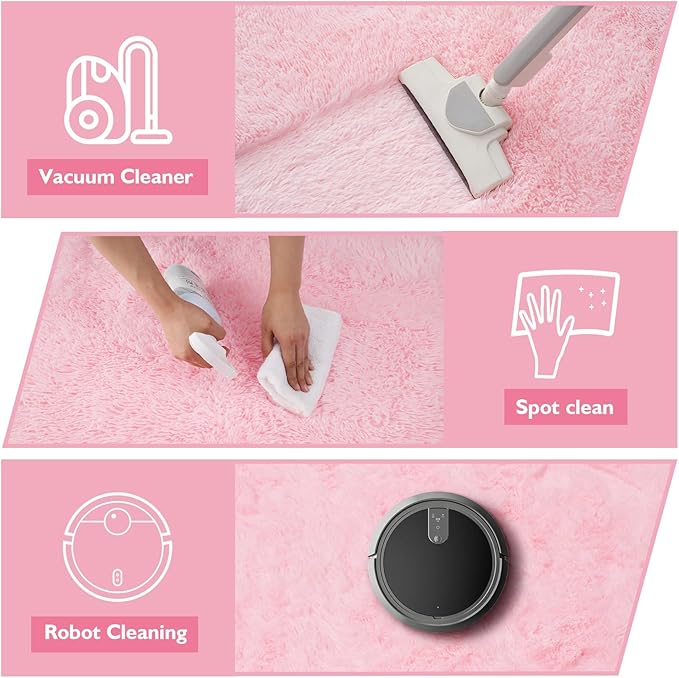 Ultra Soft Fluffy Area Rugs for Bedroom Living Room 10x12, Nursery Rug, Non-Slip Carpet for Kids Dorms Decor, Shaggy Bedside Rug, Pink