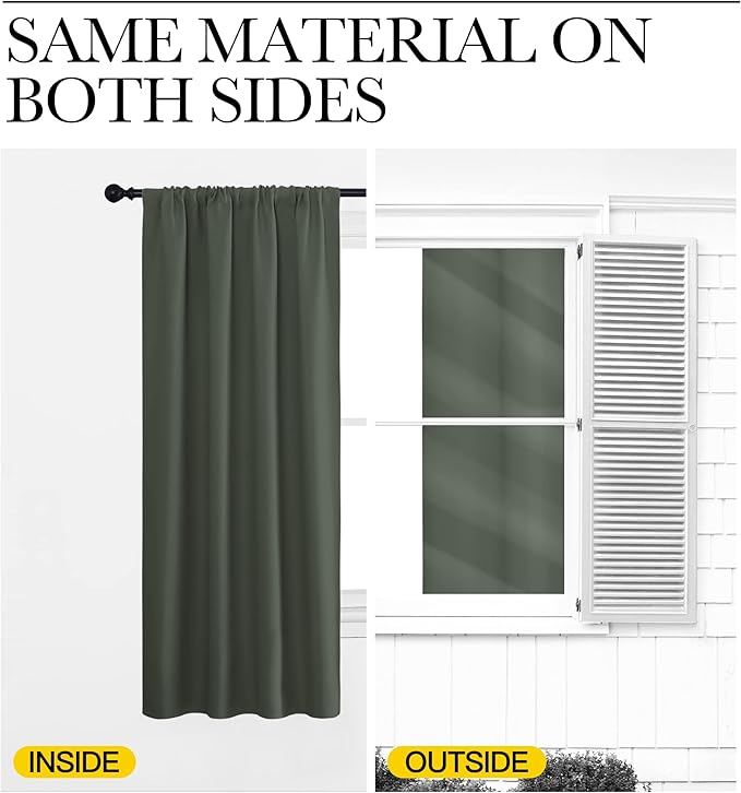 NICETOWN Bedroom Curtains Blackout Draperies - All Season Thermal Insulated Solid Rod Pocket Top Blackout Curtains/Drapes for Kid's Room (Dark Mallard, 1 Pair, 42 x 54 Inch)