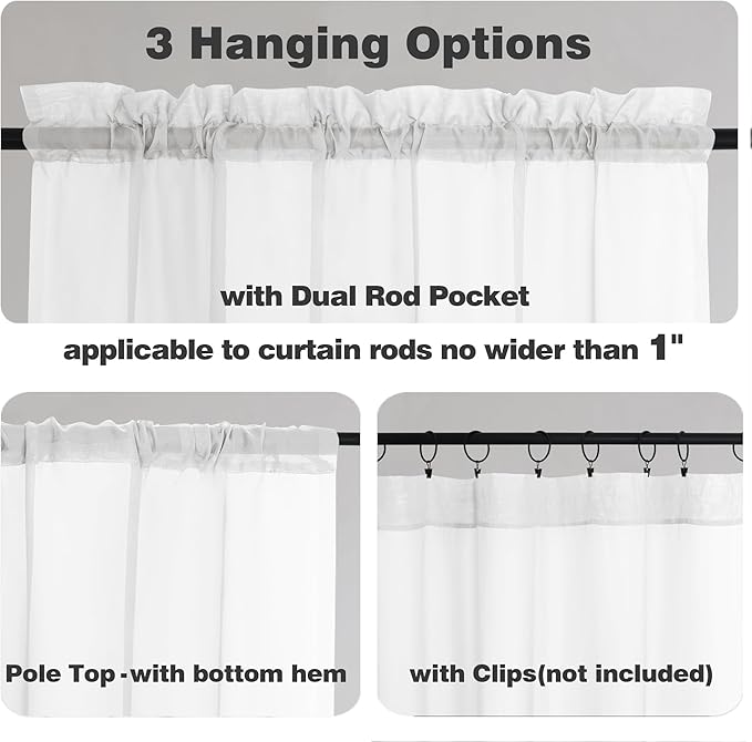 Chyhomenyc White Sheer Curtains 63 Inch Length 2 Panels Set, Light Filtering Rod Pocket Window Curtain Treatment Drapes for Bedroom Living Room, Each 42Wx63L, Set of 2, White