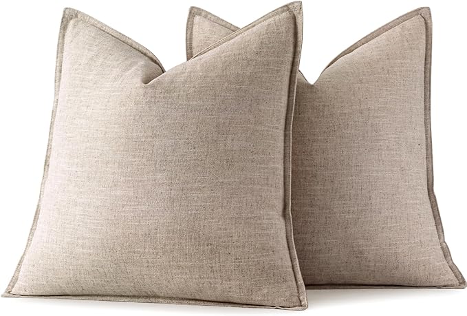 MIULEE Decorative Linen Pillow Covers 18x18 Inch Natural Linen Boho Farmhouse Neutral Couch Throw Pillows for Bed Pack of 2 Accent Modern Pillowcase Sofa Livingroom Home Decor