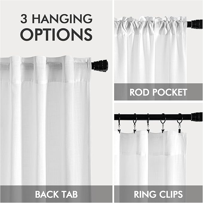 MIULEE White Linen Curtains 98 Inch Long 2 Panels for Bedroom Living Room, Soft Thick Linen Textured Back Tab Window Drapes Semi Sheer Light Filtering Rod Pocket Modern Farmhouse Decor