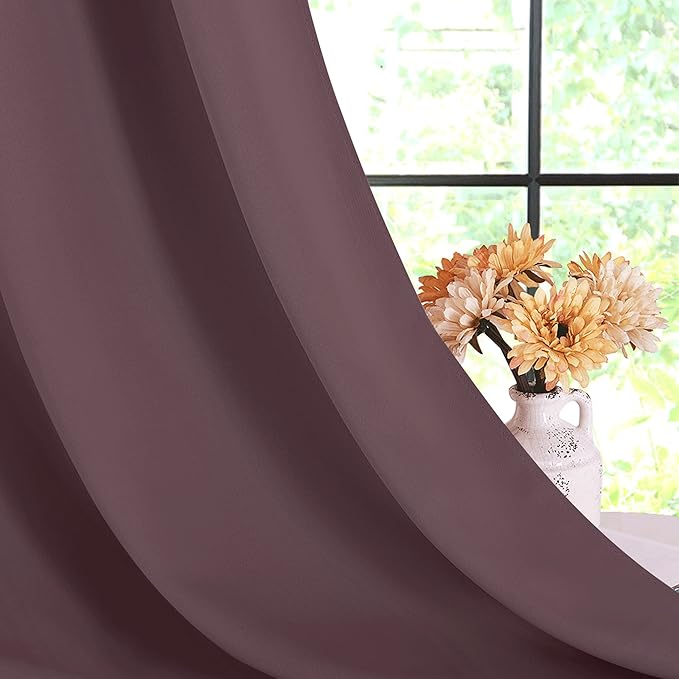 NICETOWN Thermal Insulated Curtains Blackout Draperies, Window Treatment Solid Grommet Room Darkening Drape Panels for Bedroom (Dry Rose, Set of 2, 70 by 63 inches Long)