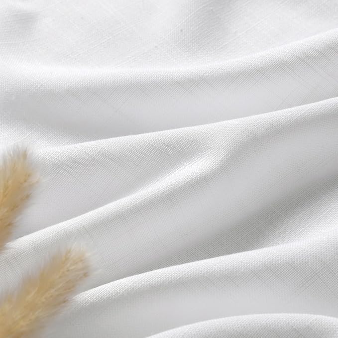 Nanspring Linen White Curtains Extra Long for Living Room 2 Panels Set Back Tab Light Filtering Semi Sheer Drapes Modern Farmhouse Decor Linen Textured Curtain for Floor to Ceiling Window 52x124