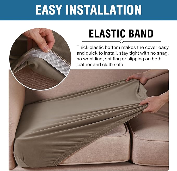 H.VERSAILTEX Velvet Stretch Couch Cushion Cover Plush Cushion Slipcover for Chair Loveseat Sofa Cushion Furniture Protector Seat Cushion Sofa Cover (2 Piece Large Sofa Cushion Covers, Mocha)