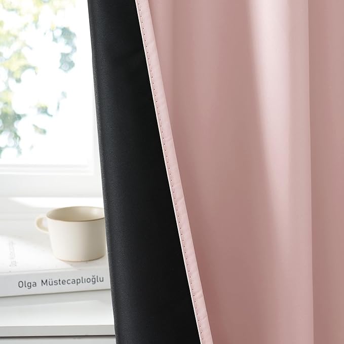 RYB HOME 100% Blackout Short Curtains for Small Window, Thermal Insulated Total Room Darkening Noise Reducing Curtains for Kitchen Bathroom Basement, 42 inches Wide by 48 inches Long, Baby Pink