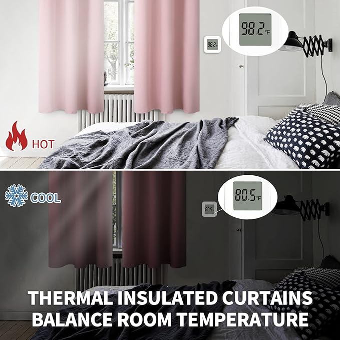 BGment Room Darkening Curtains 54 Inches Long - Grommet Thermal Insulated Drapes Window Treatment Curtains for Bedroom, 2 Panels, 38 x 54 Inch, Baby Pink