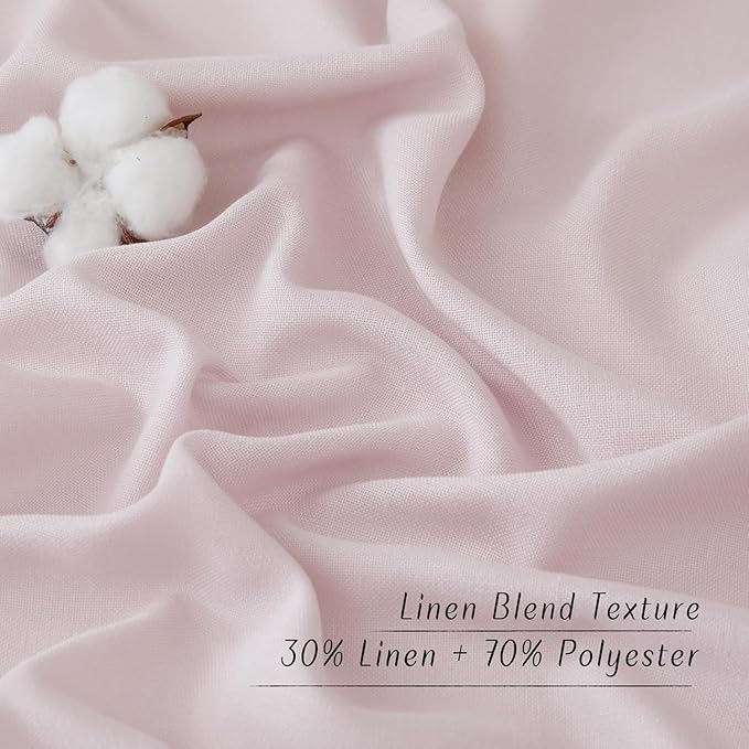 NICETOWN Blush Pink Linen Curtains for Kitchen, Thick Flax Small Window Treatments Semi Sheer Privacy Assured with Light Through for Cafe/Bathroom, W42 x L84, 2 Panels