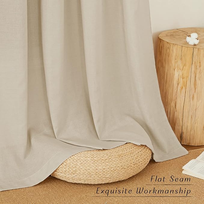 NICETOWN Linen Angora Curtains for Living Room, Grommet Privacy Assured Semi Sheer with Light Filtering Thick Flax Linen Drapes for Bedroom Porch/Patio, W55 x L108, 2 Panels