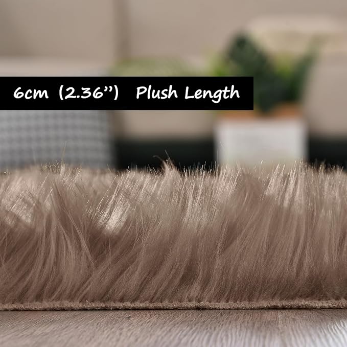 Goolela Faux Sheepskin Fur Runner Rug Light Brown Beige Fluffy Bedside Rug for Bedroom 2x6 Furry Fuzzy Rug Runner Washable Playroom Office Sheepskin