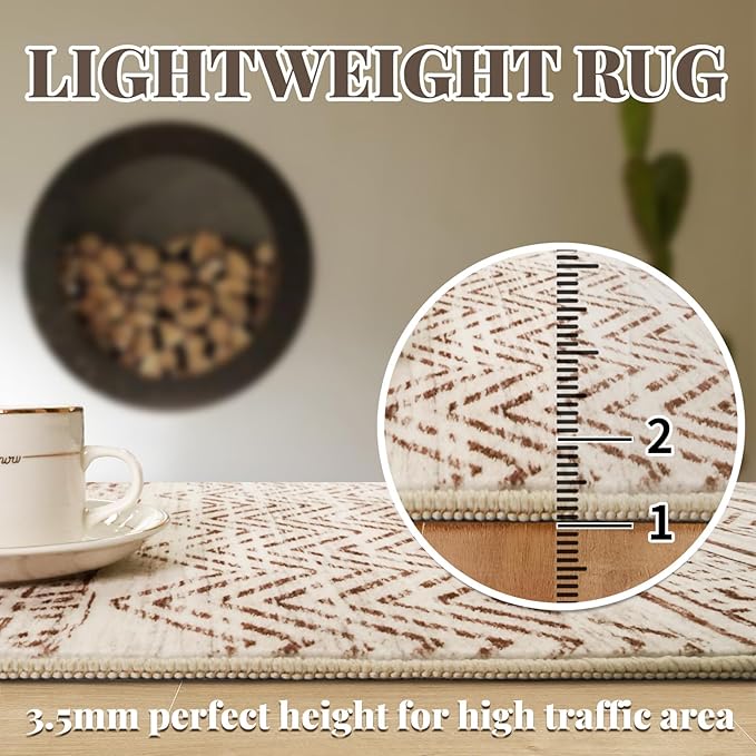 2x6 Washable Hallway Runner Rug - Moroccan Non-Slip Indoor Table Long Runners for Entryway Soft Low Pile Neutral Rugs for Kitchen Waterproof Geometric Carpet for Bedroom Bathroom Laundry 2x6 Beige