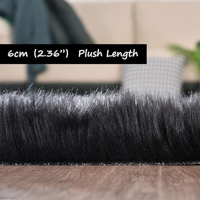 Goolela Black Area Rug 9x12 Fluffy Fuzzy Furry Rug for Living Room Bedroom Faux Sheepskin Fur Shaggy Soft Rectangle