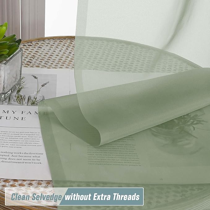 Extra Wide Sage Green Sheer Curtains 120 Inches Long, Extra Long Light Filtering Modern Patio Curtains for Sliding Glass Door, Rod Pocket Drapes for Living Room, 2x59Wx120L Inches, 10FT, 2PCS