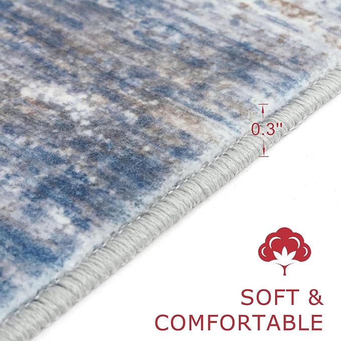 KOZYFLY Modern Abstract Hallway Runner, 2x10 Washable Rug Runner Non-Slip Soft Striped Kitchen Runner Rug, Blue Rust Print Carpet for Entryway Bathroom Laundry Room Foyer