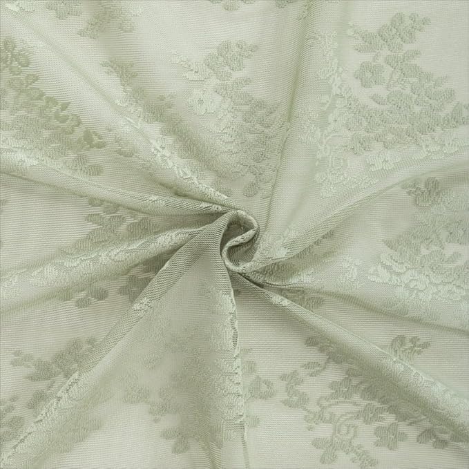 YJ YANJUN Vintage Lace Curtains 84 Inch Long- Victorian Floral Pattern Sheer Sage Green Curtains for Bedroom Living Room Kitchen Hallway 2 Panels Set Rod Pocket Spring Summer Boho Decor 52Wx84L
