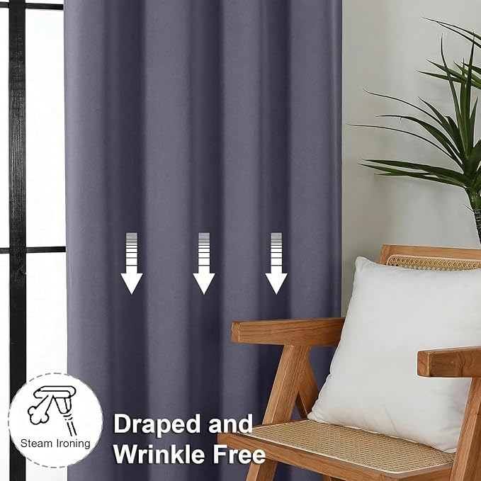 Simplebrand Ava Greyish Purple Blackout Curtains for Bedroom 84 Inch Length 2 Panels Set, Solid Thermal Insulated Privacy Nursery Window Treatment Curtains Blackout Drapes, W40 x L84 Inch