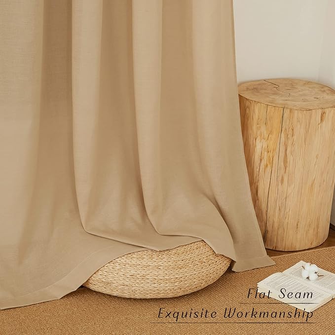 NICETOWN Burlap Thick Linen Curtains 72" Length, Grommet Privacy Window Treatments Linen Weave with Light Penetration Vertical Drapes for Farmhouse/Home Office, W42 x L72, 2 Panels