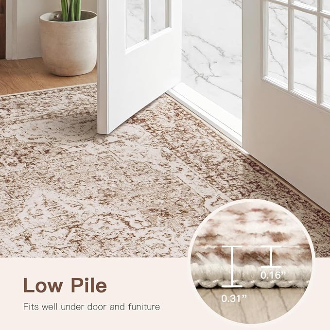 Lofus 8x10 Area Rugs for Living Room, Washable Area Rug, Rugs for Bedroom, Kitchen, Vintage Boho Carpet, Soft Non-Slip, Low Pile Large Area Rug for Office Dining Room, Vintage Beige Brown